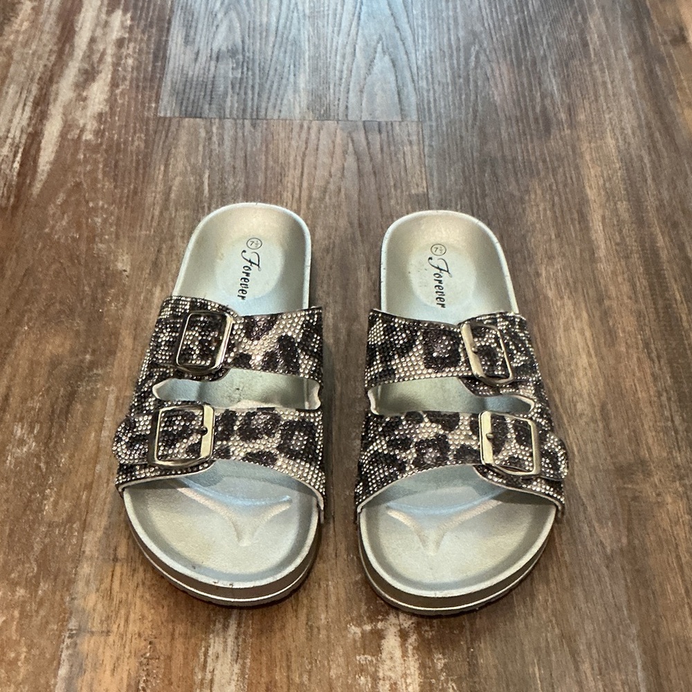 Forever 21 Leopard Print Sandals with Silver Accents